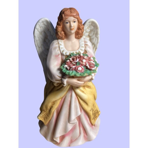 Homco Porcelain Angel Figurine 8806 With Floral Bouquet - Picture 1 of 11